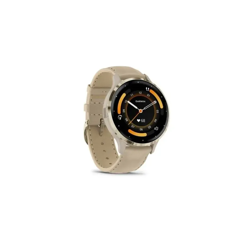 Garmin Venu 3S Smart Watch 41mm, GPS, Stainless Steel Bezel with Leather Band French Gray / Softgold EU