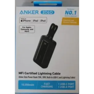 SALE OUT. Anker Power Bank A1680G11 10000 mAh USB-C 30W, Lightning 27W Built-In USB-C and Lightning Cables |