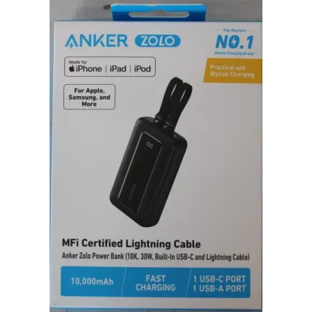 SALE OUT. Anker Power Bank A1680G11 10000 mAh USB-C 30W, Lightning 27W Built-In USB-C and Lightning Cables |