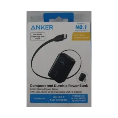 SALE OUT. Anker Nano Power Bank 45W with Built-In Retractable USB-C Cable A1638H11 10000 mAh Black DEMO