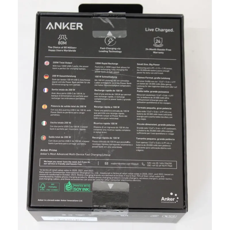 SALE OUT. Anker Power Bank, 200 W Prime 20000 mAh Black UNPACKED, SMALL  SCRATCHED ON TOP