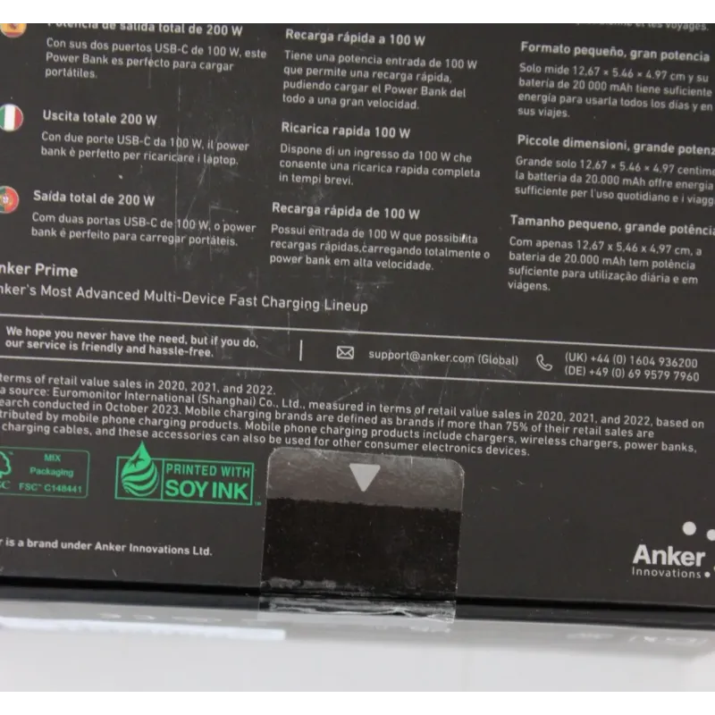 SALE OUT. Anker Power Bank, 200 W Prime 20000 mAh Black UNPACKED, SMALL  SCRATCHED ON TOP
