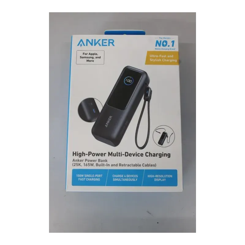 SALE OUT. Anker Zolo Powerbank A1695H11 25000 mAh Built-In USB-C and Retractable Cable) Grey UNPACKED,