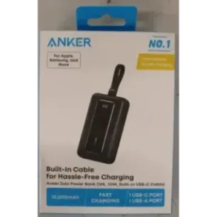 Anker Power Bank with Built-In USB-C Cable A1688H11 10000 mAh Black DAMAGED PACKAGING