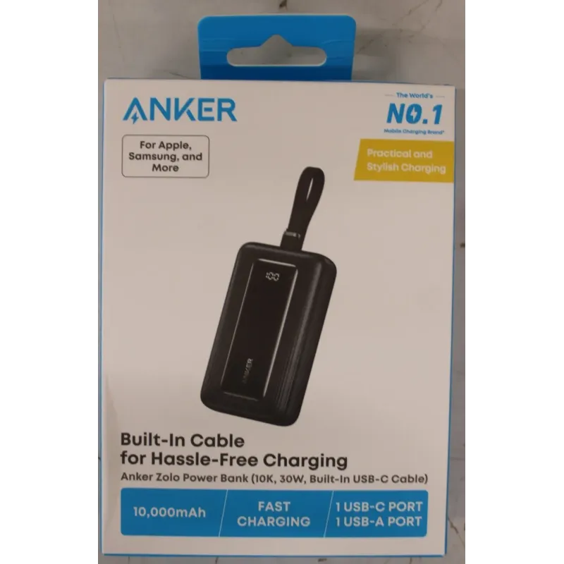 Anker Power Bank with Built-In USB-C Cable A1688H11 10000 mAh Black DAMAGED PACKAGING