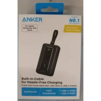 Anker Power Bank with Built-In USB-C Cable A1688H11 10000 mAh Black DAMAGED PACKAGING