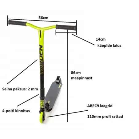 Eriti tugev trikiratas Torden 110mm must/laimiroheline