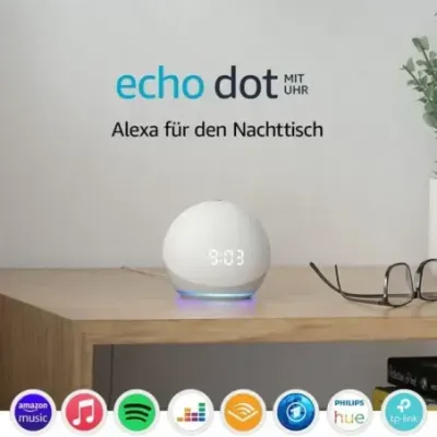 Amazon Echo Dot with clock (4th Gen) Glacier White (B7W644)