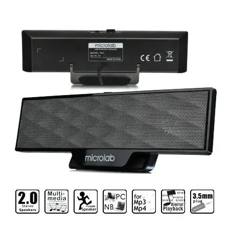 Microlab B 51 Black Output power: 4 Watt RMSPower distribution: 2 Watt x 2Harmonic distortion:  5% 1 W 1