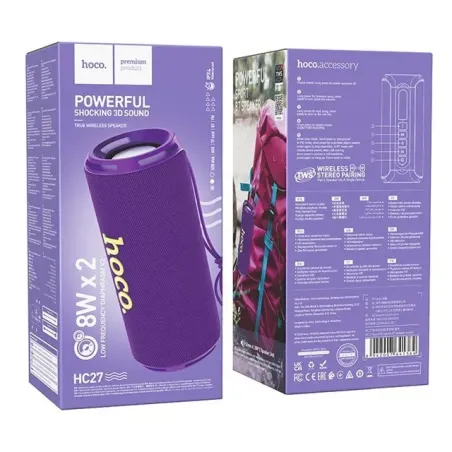 HOCO HC27 Soundful Portable speaker Blutooth/ FM/ TF card/ USB memory stick/ AUX 2 x 8 W Purple