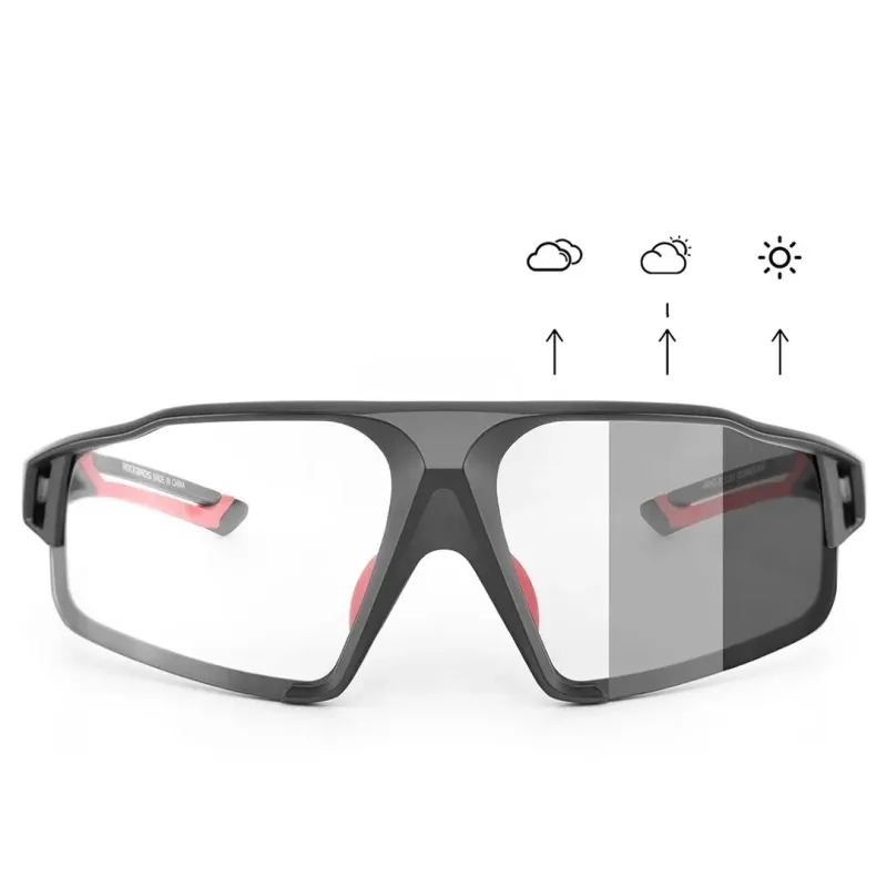 Rockbros SP216BK UV400 photochromic cycling glasses, black and red