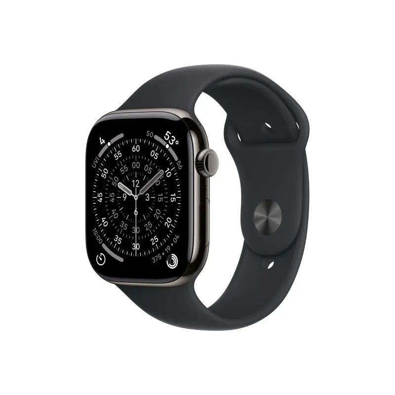 Apple Watch Series 11u00a0GPS + Cellular 46mmu00a0Slate Titanium Case with Black Sport Band - M/L