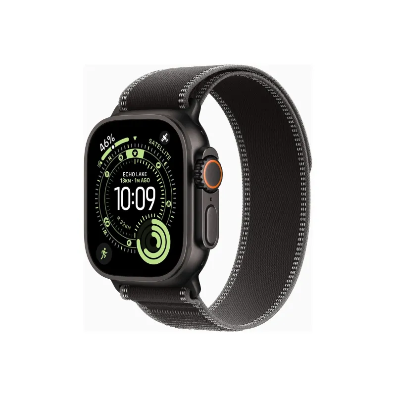 Apple Watch Ultra 3u00a0GPS + Cellularu00a049mmu00a0Black Titanium Case with Black/Charcoal Trail Loop - S/M