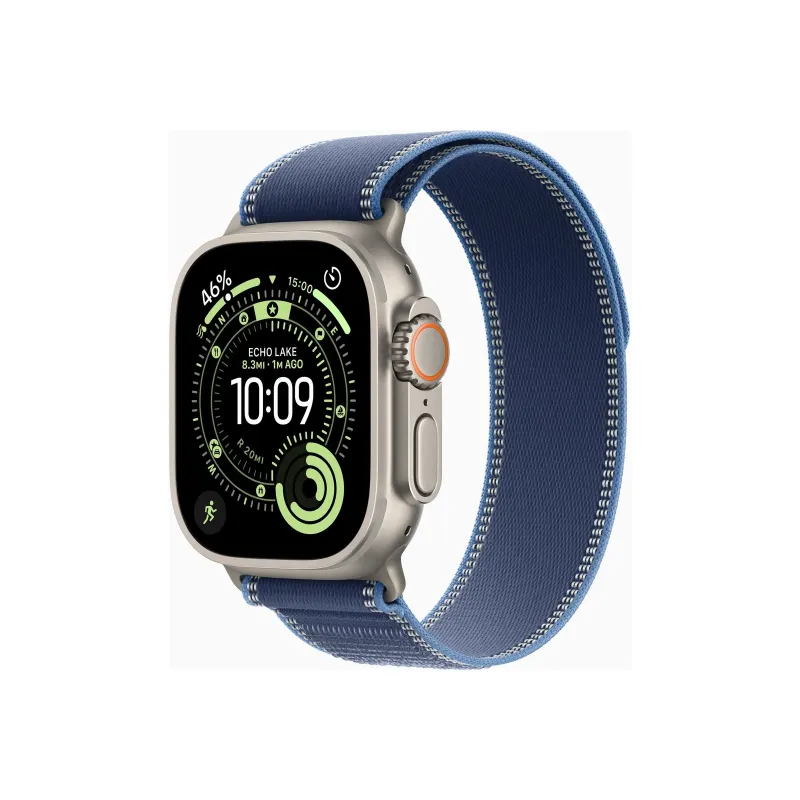 Apple Watch Ultra 3u00a0GPS + Cellularu00a049mmu00a0Natural Titanium Case with Blue/Bright Blue Trail Loop - M/L