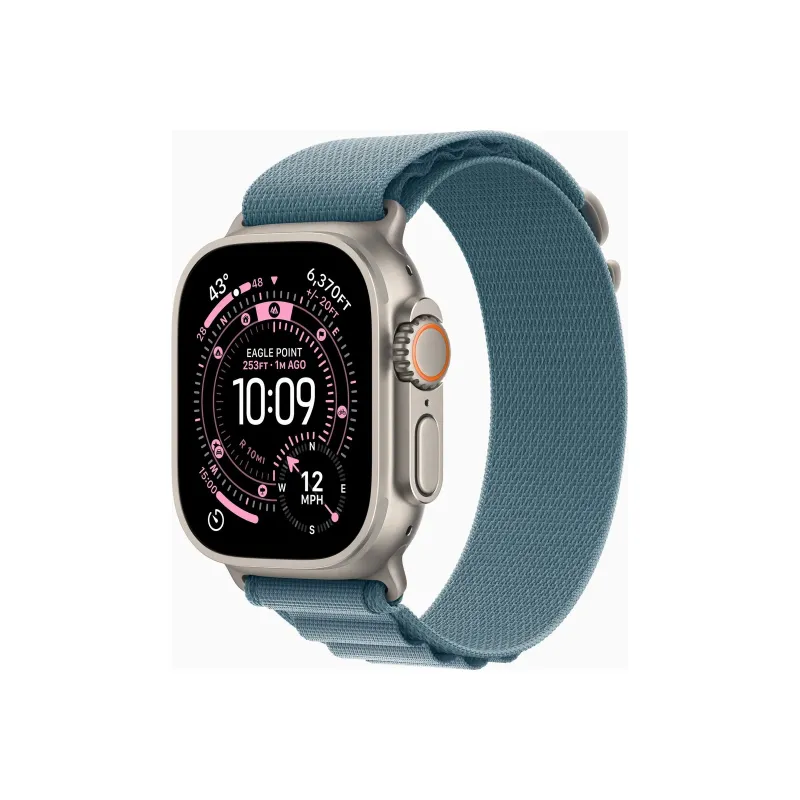 Apple Watch Ultra 3u00a0GPS + Cellularu00a049mmu00a0Natural Titanium Case with Light Blue Alpine Loop - Medium