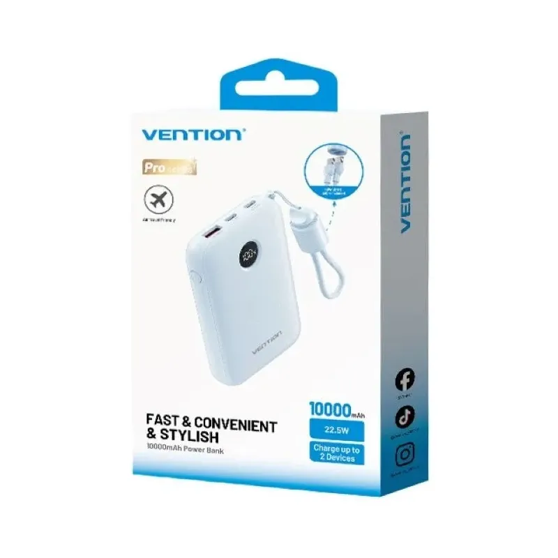 Powerbank Vention 10000mAh 2 x USB-C 1x USB-A z wyświetlaczem 22,5W niebieski